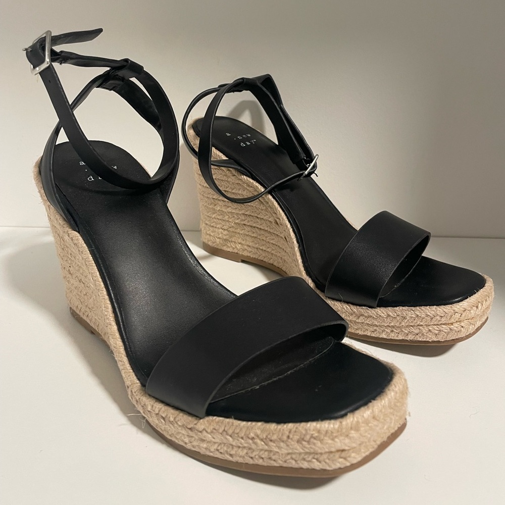 Black Espadrille Wedge Sandals